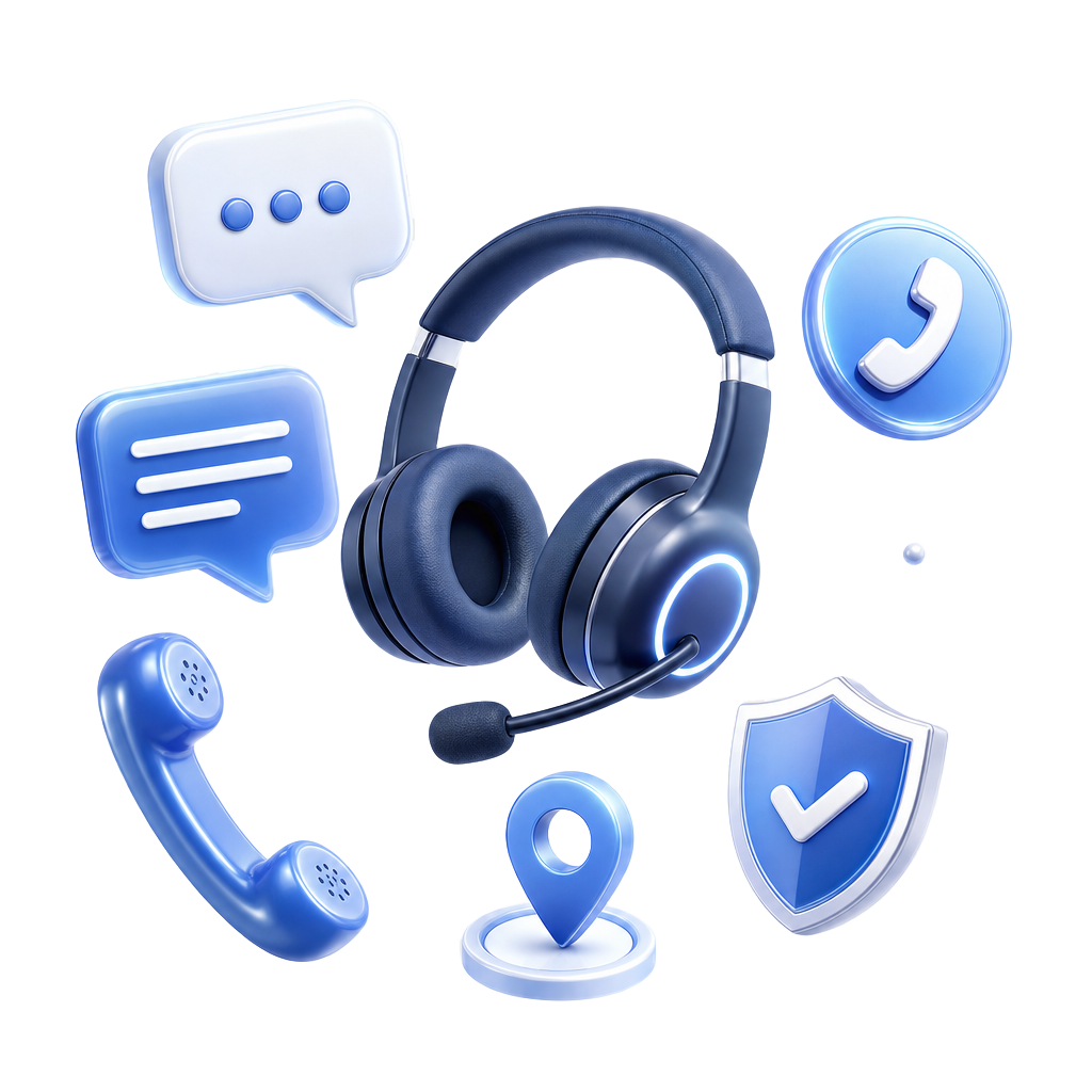 Ilustração de atendimento CarsatBR com headset, telefone e chat